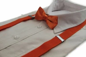 Boys Orange Matching Bow Tie + Suspender Set Kids Unisex Dress Up Play Formal - Picture 1 of 1
