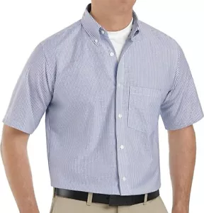 Men's Shirt Executive Oxford Short Sleeve Blue / White Neck, Size XL - Picture 1 of 11