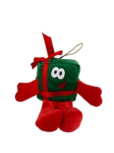 Vintage Plush Christmas Gift Box Ornament DanDee Green Red 5" Smiling Face Toy a - Picture 1 of 8