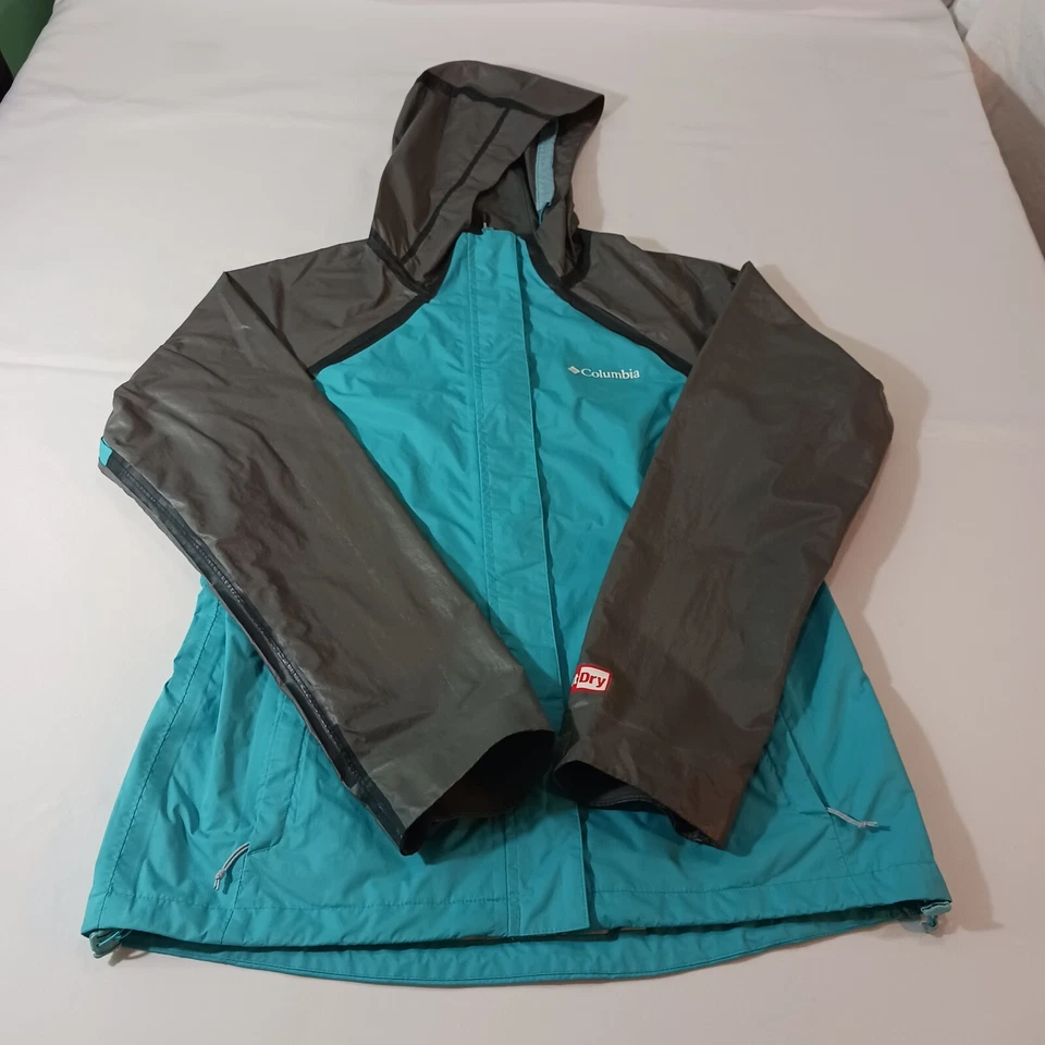 Columbia RL0176 Mujer OutDry Turquesa/Gris Nailon Chaqueta de Lluvia Con Capucha Pecho 38" Foto 1 de 4