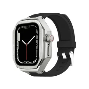 Stainless Steel Metal Case Rubber Band for Apple Watch Series 10 42mm/46mm - Zdjęcie 1 z 25
