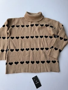 C.CLINE Women 2023 Casual Turtleneck Sweaters Heart Print Jumper Pullovers Sz L - Picture 1 of 11