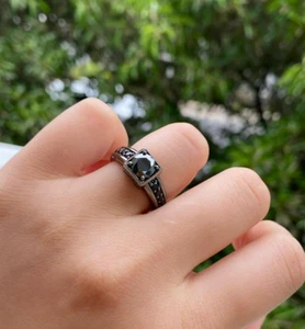 IGI Certified Round Cut Lab Grown Diamond Ring Black Diamond 14kk White Gold VVS - Picture 1 of 13