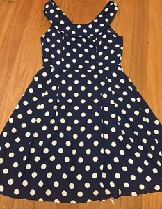 Review Dress Size 12 Sleeveless Polka Dots Navy Blue & White Cocktail Party - Picture 1 of 3
