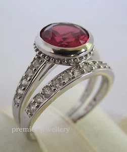Genuine 925 Sterling Silver Two in One Red CZ Ring - Picture 1 of 4