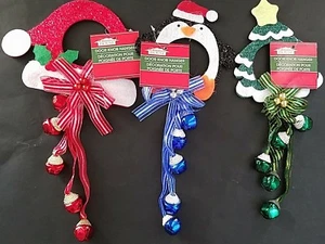 Christmas Jingle Bell Doorknob Hangers 12", 1Pk, S31, Select Hat Penguin or Tree - Picture 1 of 4