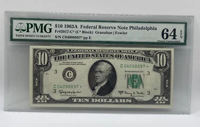 1963-A $10 Federal Reserve Star Note. PMG 64 - Image 1 of 4