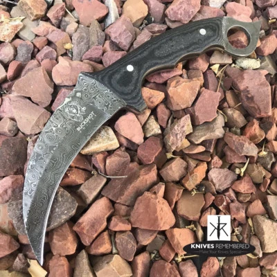 Cuchillo Karambit Full Tang de Acero Damasco Personalizado con Monograma, Grabado Personalizado Foto 1 de 4