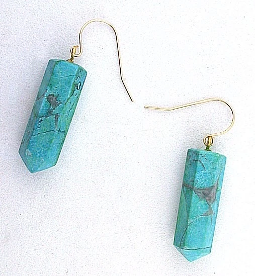 14Kt Yellow Gold French  Earwire Turquoise Howlite Crystal Point Earring EBS7588 - Image 1 of 1