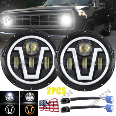 Faros LED redondos de 7 pulgadas para camioneta Dodge D100 D200 D300 haz sellado alto/bajo 2x Foto 1 de 4