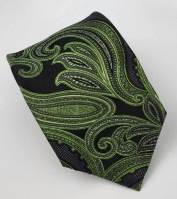 Corbata de seda Geoffrey Beene verde negra floral barroca para hombre 57 x 3,1/8 Foto 1 de 4