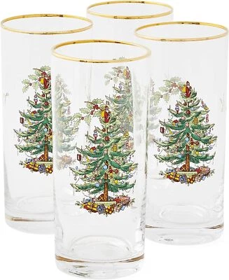 Juego de 4 vasos Highball Spode Christmas Tree 15 oz - con borde dorado Foto 1 de 4