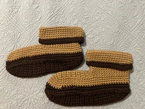 Handmade Crochet Slippers Adult Booties Brown Tan Women’s Size 9-10 Boho - Picture 1 of 4