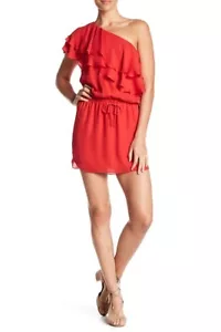 Haute Hippie One Shoulder Ruffled Silk Red Sz S Dress $278 New - Picture 1 of 2