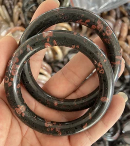 New Rare Natural Black Plum Jade Gemstone Bracelet Bangle Women Jewelry 54-64mm - Picture 1 of 6