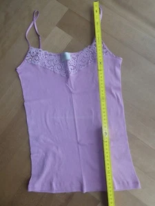 Hanro 34 36 XS Unterhemd Spaghetti Hemd Top Hemdchen SPITZE rosa Baumwolle w.NEU - Bild 1 von 8