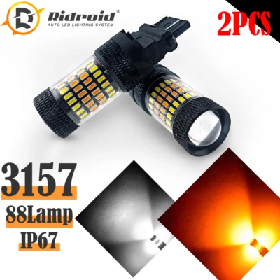 2x Error Free White/Amber 3157 LED DRL Switchback Turn Signal Parking Light Bulb - Imagem 1 de 4