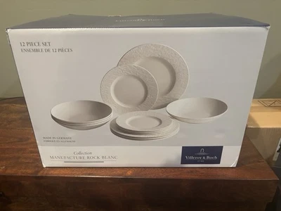 Juego de vajilla de 12 piezas Villeroy & Boch Manufacture Rock Blanc, blanco mate, NUEVO Foto 1 de 4