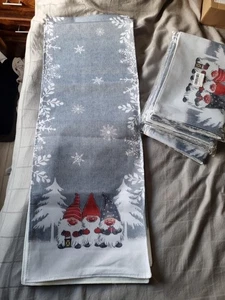 9 X Christmas Table Runner Silver  Xmas Tree Printed Linen Table Cloth` - Picture 1 of 5