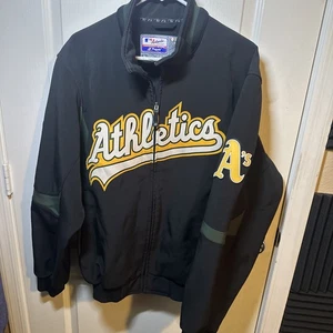 Oakland Athletics Jacket Mens L Black Majestic Full Zip Therma Base Dugout - Picture 1 of 5