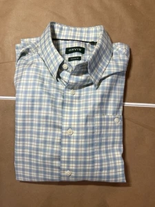 Orvis Hemd Large hellblau dunkelblau cremeweiß kariert faltenfrei Knopfleiste - Bild 1 von 7