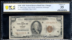 1929 Federal Reserve Bank of Chicago One Hundred Dollar Bill PCGS 35 FR 1890G - Picture 1 of 2