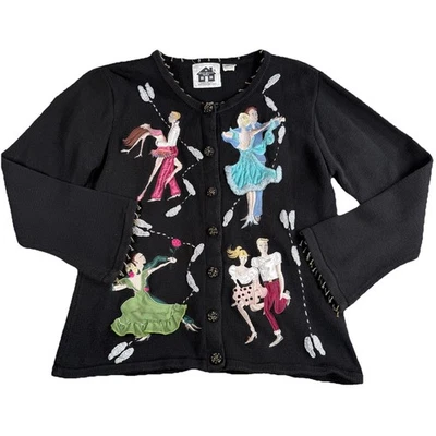 Libro de Cuentos Tejido Cárdigan Suéter Mujer M Vamos a Bailar Bailarines Columpio LEER Foto 1 de 4