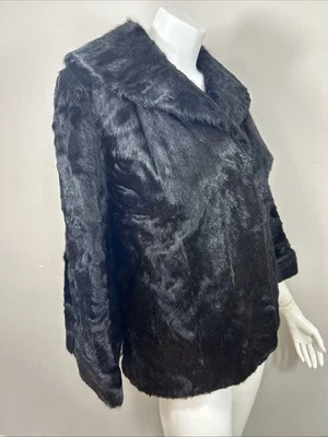 Abrigo de piel de conejo genuino vintage PRK forro floral chaqueta para mujer talla mediana EE. UU. Foto 1 de 4