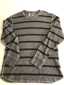 Gap Waffle Knit Shirt Mens Large Dark Dray Stripe Layering Thermal Crew - Picture 1 of 6