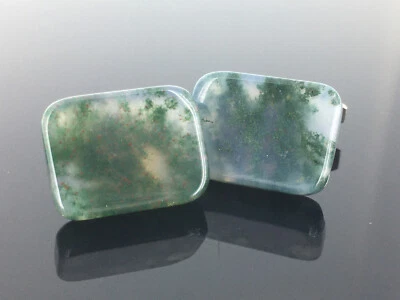 ausgefallene Moosachat Designer Manschettenknöpfe Vintage - Silber 925 - Bild 1 von 4