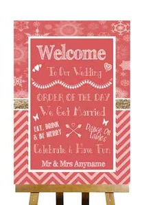 Letrero de boda personalizado rojo invierno Navidad orden del día - Imagen 1 de 8