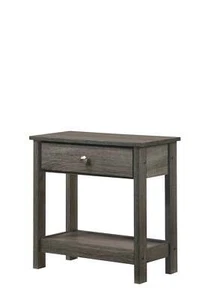 1pc Rustic Grey Nightstand Single Drawer Bottom Shelf Bedside Table Bedroom Woo - Picture 1 of 5