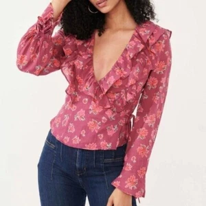 Free People Amanda Floral True Wickel Bluse Top Shirt Rüschen Baumwolle weinrot Neu XS - Bild 1 von 6