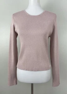 Calvin Klein Pullover Sweater Rib Knit Metallic Shimmer Cropped Pink Womens XL - Picture 1 of 7