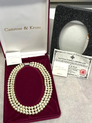 Camrose & Kross Jacqueline Kennedy JBK Simulated Pearls 3 Strand Bead Necklace - Image 1 of 4