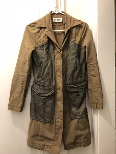 MAISON MARGIELA Cappotto vintage raro Martin Margiela Anversa sei cachi cotone e pelle taglia 40