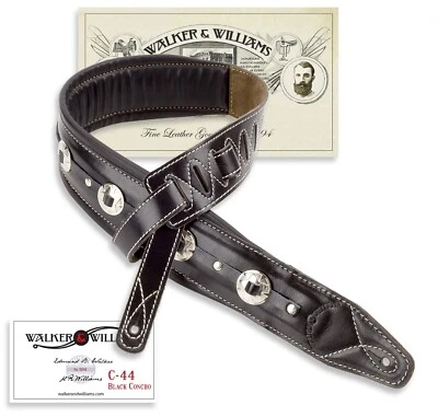 Walker & Williams C-44 Doble Acolchado Premium Correa de Cuero Negro con Conchos 3.5"  Foto 1 de 4