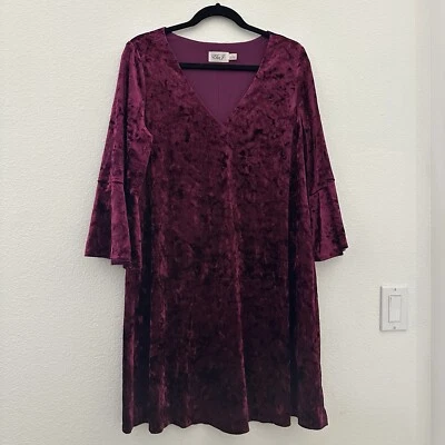 Eliza J Berry Crushed Velvet Bell Sleeve Shift Dress Holiday Cocktail Party 16 - Image 1 of 4