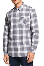 New Mens DKNY Button Front Gray Plaid Long Sleeve Flannel Shirt S