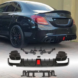 Fit For Benz W205 C43 C63 14-19 Rear Diffuser Chin W/Exhaust Tips Carbon Look - Bild 1 von 14