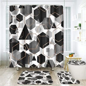 Grey Bathroom Sets with Shower Curtain and Rugs and Accessories Black Shower ... - Picture 1 of 8