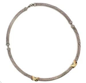 Collar David Yurman Plata de Ley 925 Oro Amarillo 585 Doble X Cable - Imagen 1 de 4