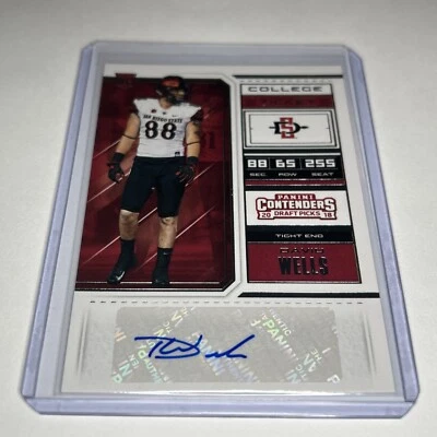 2018 Contenders Draft DAVID WELLS San Diego St Rookie TE AUTO Bucs Buccaneers  - Image 1 of 2