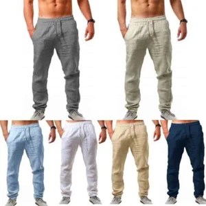 Mens Pants Trousers Summer Casual Cotton Linen Baggy Harem Drawstring Hippy 140U - Picture 1 of 46
