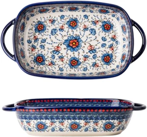 Blue and Orange Flower Vintage Style Ceramic Bakeware Casserole Dish Baking Pan - Picture 1 of 12