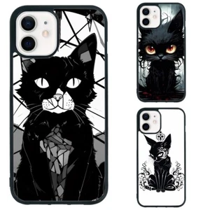 goth black cat drawing Non-slip Case For Samsung Galaxy Apple iPhone - Picture 1 of 25