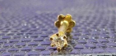 Broche piercing nariz parafuso diamante real corte redondo 0,03 ct ouro amarelo 14K sólido - Imagem 1 de 4