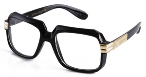 Gafas de sol Rapero DJ lente cuadrada transparente retro dorado negro brillante - Imagen 1 de 3