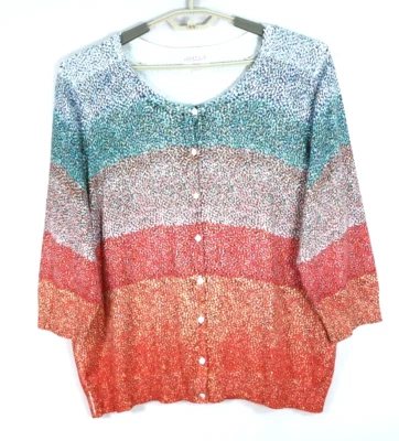 JOSEPH A Women's Cardigan Sweater 3/4 Sleeve Geometric Multicolor Size 2X Plus - Image 1 of 4