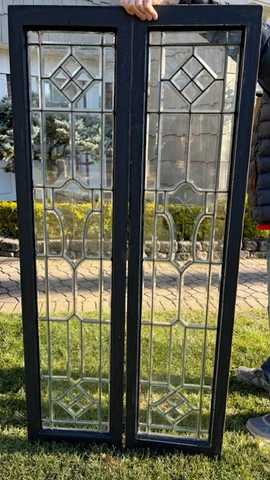 Antique PAIR BEVELED, LEADED SIDELIGHT DOORS WINDOWS - 66.5" TALL Cover